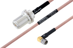 MIL-DTL-17 N Female Bulkhead to SMA Male Right Angle Cable 101.5 cm Length Using M17/60-RG142 Coax
