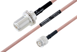 MIL-DTL-17 N Female Bulkhead to TNC Male Cable 24 Inch Length Using M17/60-RG142 Coax
