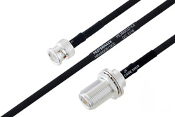MIL-DTL-17 BNC Male to N Female Bulkhead Cable 12 Inch Length Using M17/84-RG223 Coax