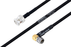 MIL-DTL-17 BNC Male to SMA Male Right Angle Cable 24 Inch Length Using M17/84-RG223 Coax