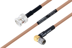 MIL-DTL-17 BNC Male to SMA Male Right Angle Cable 100 cm Length Using M17/128-RG400 Coax
