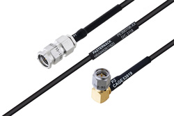 MIL-DTL-17 SMA Male to SMA Male Right Angle Cable 100 cm Length Using M17/119-RG174 Coax