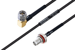 MIL-DTL-17 SMA Male Right Angle to SMA Female Bulkhead Cable 16 Inch Length Using M17/119-RG174 Coax