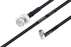 MIL-DTL-17 BNC Male to SMA Male Right Angle Cable 12 Inch Length Using M17/183-00001 Coax