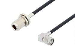 N Female Bulkhead to TNC Male Right Angle Cable 12 Inch Length Using LMR-240 Coax