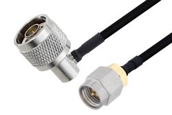 SMA Male to N Male Right Angle Cable 100 CM Length Using PE-SR402FLJ Coax