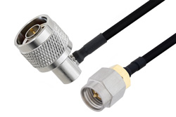 SMA Male to N Male Right Angle Cable 24 Inch Length Using PE-SR402FLJ Coax