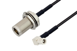 N Female Bulkhead to SMB Plug Right Angle Cable 200 CM Length Using PE-C100-LSZH Coax with HeatShrink