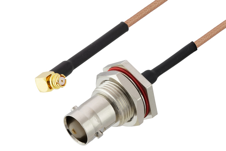 SMP Female Right Angle to BNC Female Bulkhead Cable 60 Inch Length Using RG178 Coax with HeatShrink, LF Solder