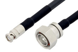 BNC Male to 7/16 DIN Male Low Loss Cable 150 cm Length Using LMR-400-DB Coax with HeatShrink, LF Solder
