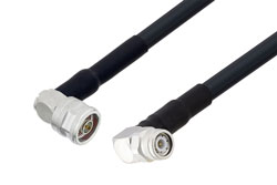 N Male Right Angle to TNC Male Right Angle Low Loss Cable 12 Inch Length Using LMR-400 Coax with HeatShrink and 90 Deg. Clock
