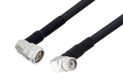 N Male Right Angle to TNC Male Right Angle Low Loss Cable 36 Inch Length Using LMR-400 Coax with HeatShrink and 90 Deg. Clock