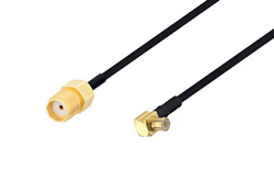 SMA Female to MCX Plug Right Angle Cable 50 CM Length Using PE-SR405FLJ Coax
