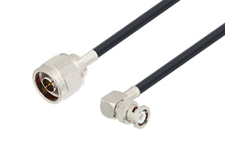 N Male to BNC Male Right Angle Low Loss Cable 150 CM Length Using LMR-240-UF Coax