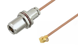 N Female Bulkhead to SMP Female Right Angle Cable Using RG178 Coax