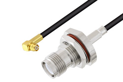 Push-On SMP Female Right Angle to Reverse Polarity TNC Female Bulkhead Cable 100 cm Length Using LMR-100 Coax