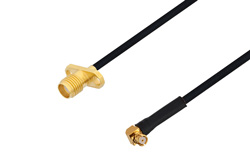 SMA Female 2 Hole Flange to SMP Female Right Angle Cable Using PE-SR405FLJ Coax