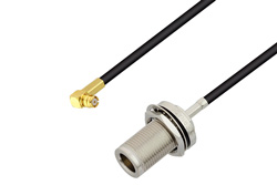 Push-On SMP Female Right Angle to N Female Bulkhead Cable 150 cm Length Using LMR-100 Coax