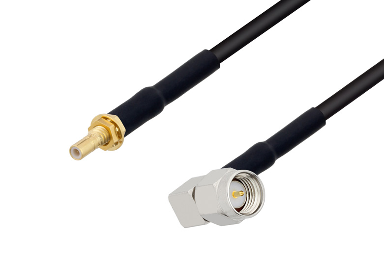 SSMB Jack Bulkhead to SMA Male Right Angle Cable 100 cm Length Using LMR-100 Coax with HeatShrink, LF Solder