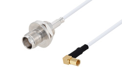 TNC Female Bulkhead to SSMC Plug Right Angle Cable 12 Inch Length Using RG188 Coax