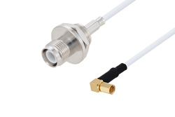 Reverse Polarity TNC Female Bulkhead to SSMC Plug Right Angle Cable 100 cm Length Using RG188 Coax