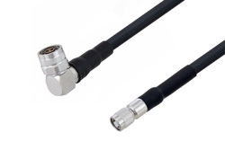 N Male Right Angle to Reverse Polarity TNC Male Cable 150 cm Length Using LMR-400 Coax with HeatShrink