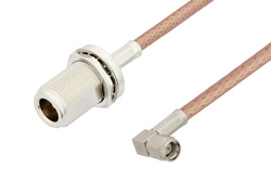 N Female Bulkhead to SMA Male Right Angle Cable 48 Inch Length Using PE-P195 Coax