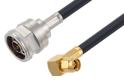 N Male to SMA Male Right Angle Cable 48 Inch Length Using LMR-240-UF Coax