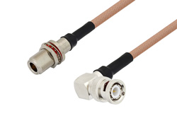N Female Bulkhead to BNC Male Right Angle Cable 100 cm Length Using RG400 Coax with HeatShrink, LF Solder