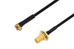 SMP Female Right Angle to SMA Female Bulkhead Cable 12 Inch Length Using PE-SR405FLJ Coax with HeatShrink