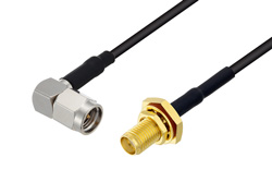 SMA Male Right Angle to SMA Female Bulkhead Cable Using RG174 Coax with HeatShrink