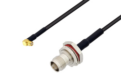 Push-On SMP Female Right Angle to TNC Female Bulkhead Low Loss Cable 12 Inch Length Using PE-C100 Coax