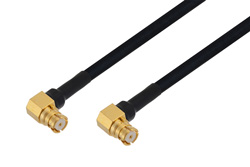 SMP Female Right Angle to SMP Female Right Angle Cable 100 cm Length Using PE-SR405FLJ Coax