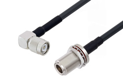 TNC Male Right Angle to N Female Bulkhead Low Loss Cable 24 Inch Length Using LMR-240-UF Coax