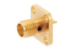 SMA Female Connector Solder Attachment 4 Hole Flange Mount Solder Cup Terminal, .340 inch Hole Spacing