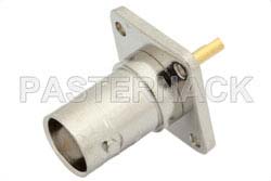 BNC Female Connector Solder Attachment 4 Hole Flange Mount Solder Cup Terminal, .500 inch Threaded Hole Spacing