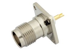 TNC Female Connector Solder Attachment 4 Hole Flange Mount Solder Cup Terminal, .500 inch Threaded Hole Spacing