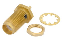 SMA Female Bulkhead Mount Connector Solder Attachment Solder Cup Terminal, .235 inch D Hole, Rear Mount