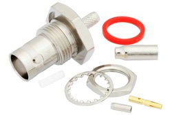 BNC Female Bulkhead Mount Connector Crimp/Solder Attachment for RG174, RG316, RG188, LMR-100, PE-B100, PE-C100, .100 inch, .480 inch D Hole