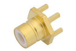 75 Ohm SMB Jack Connector Solder Attachment Thru Hole PCB, .200 inch x .067 inch Hole Spacing