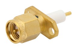 SMA Male Connector Solder Attachment 2 Hole Flange Mount Stub Terminal, .481 inch Hole Spacing