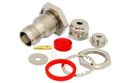 TNC Female Bulkhead Mount Connector Clamp/Solder Attachment for RG174, RG316, RG188, .480 inch D Hole