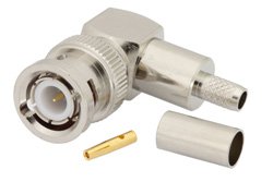 BNC Male Right Angle Connector Crimp/Solder Attachment for RG55, RG141, RG142, RG223, RG400