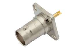 BNC Female Connector Solder Attachment 4 Hole Flange Mount Solder Cup Terminal, .500 inch Hole Spacing