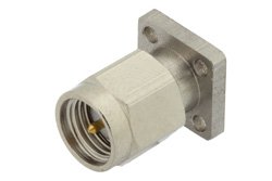 SMA Male Field Replaceable Connector With EMI Gasket 4 Hole Flange 0.012 inch Pin, .375 inch Flange Size