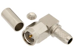 SMA Male Right Angle Connector Crimp/Solder Attachment for RG58, RG303, RG141, PE-C195, PE-P195, LMR-195, .195 inch