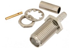 SMA Female Bulkhead Mount Connector Crimp/Solder Attachment for RG188-DS, RG316-DS, .235 inch D Hole