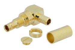 1.0/2.3 Jack Right Angle Bulkhead Connector Crimp/Solder Attachment For RG58, .236 inch DD Hole