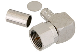 75 Ohm F Male Right Angle Connector Crimp/Solder Attachment for RG59B/U, RG62, RG71