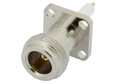 N Female Connector Solder Attachment 4 Hole Flange Mount Pin Terminal, .500 inch Hole Spacing